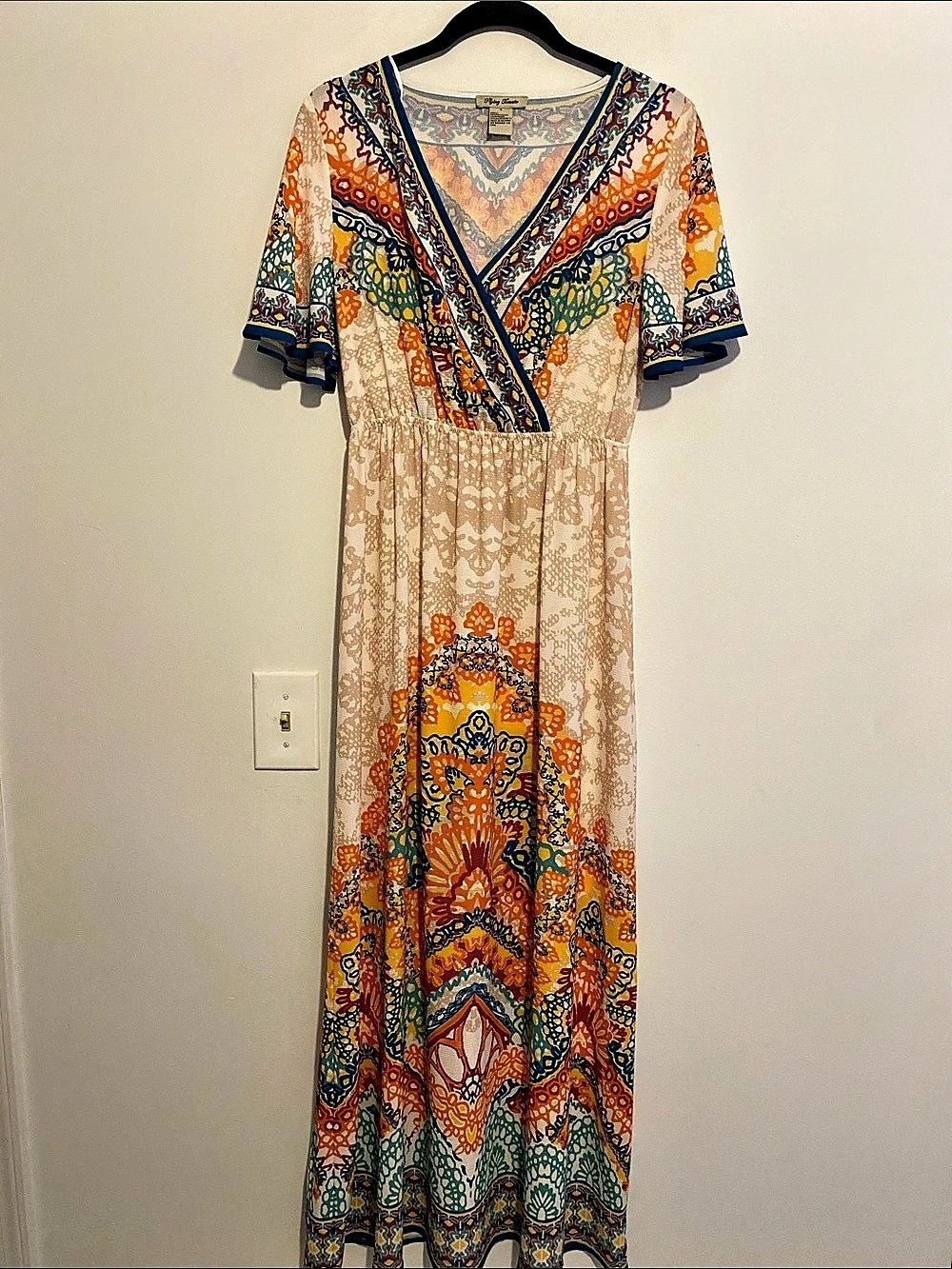 Flying Tomato Boho Medallion Maxi Dress Orange & Blue Small